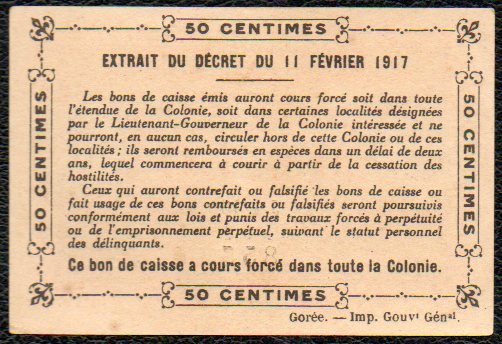 50c Sans filigrane / w/o watermark Revers / Back - Mention GOREE Imp. Gouvt Génal 29mm