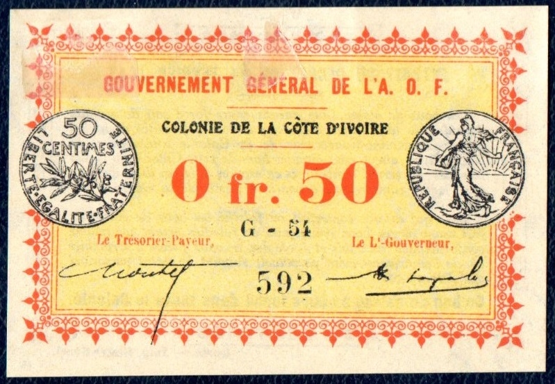 50c Filigrane feuilles - Orthograhe CÔTE / Watermark leaves - Orthograhe CÔTE