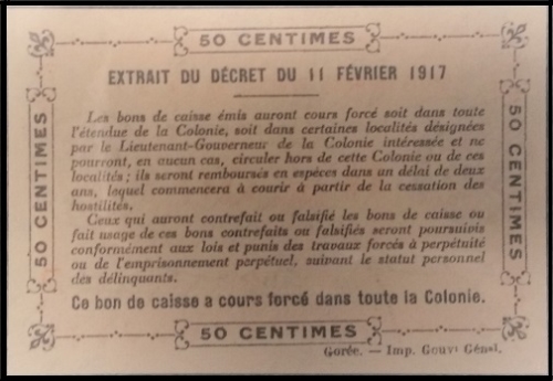 50c Filigrane feuilles / Watermark leaves Revers / Back - Mention GOREE Imp. Gouvt Génal 26mm