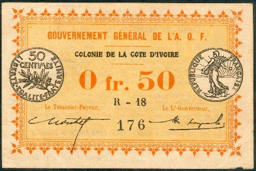 50c Filigrane feuilles - Orthograhe COTE / Watermark leaves - Orthograhe COTE