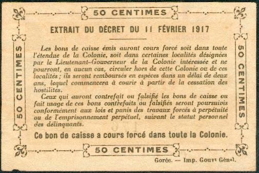 50c Filigrane feuilles / Watermark leaves Revers / Back- Mention GOREE Imp. Gouvt Génal 26mm
