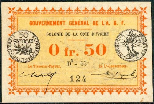 50c Filigrane feuilles - Lettre et exposant - Orthograhe COTE / Watermark leaves – Letter with figure - Orthograhe COTE