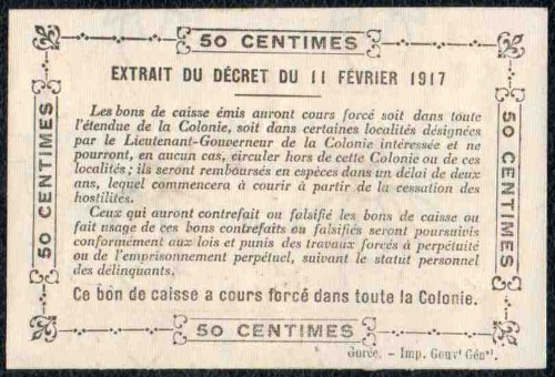 50c Filigrane abeilles - Orthograhe COTE - Gros chiffres / Watermark bees - Ortograph COTE - Large figures- Mention GOREE Imp. Gouvt Génal 23mm