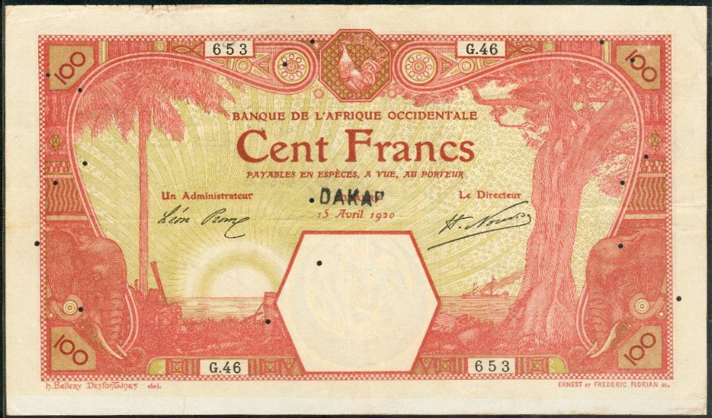 DAKAR sur / on CONAKRY 15/04/1920 Celui du Pick / The Pick plate