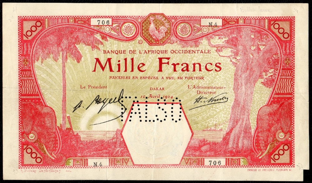 DAKAR 10/04/1924 Perforé FALSO (Faux en espagnol) / Perforated FALSO (Counterfeit in spanish)