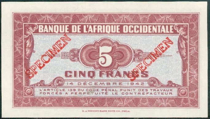 5F 2ème signature SPECIMEN Revers / Back