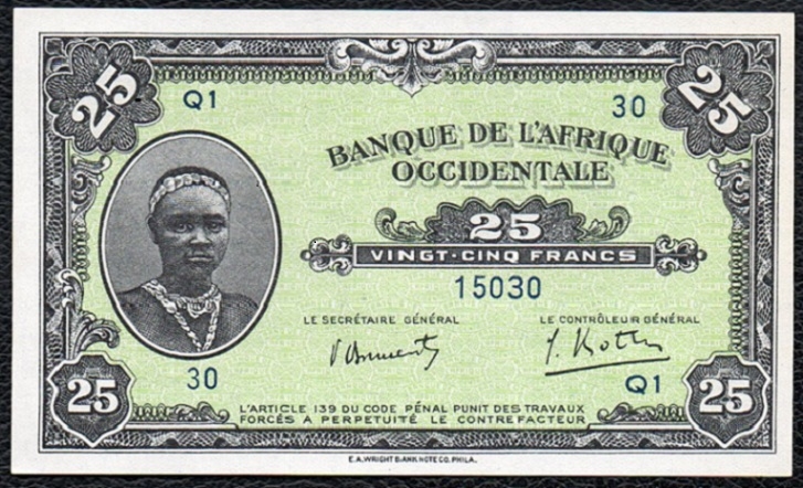 25F 1er type n° 15030. On notera l’impression de 30 au lieu de 030. Le système Banque de France n’est pas respecté / 1st type #15030. Note block number is 30 instead of 030, like it should be on French notes