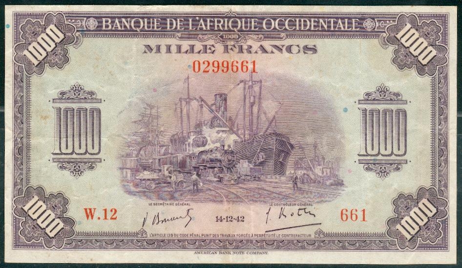 1000F Beau travail, numéroté comme pour la Banque de France, avec point après la lettre, à l’exception du doublement de l’alphabet et du bloc de contrôle / Nice work, full French numbering system apart single alphabet block and control block number