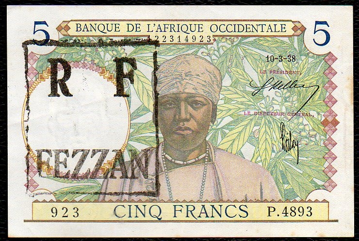 5F FEZZAN Les archives donnent 200000 neufs surchargés, qui semblent être autour des alphabets 4892 et 4893 (12 connus), mais d'autres ont tout d'authentiques / Genuine for sure if block number 4892 or 4893