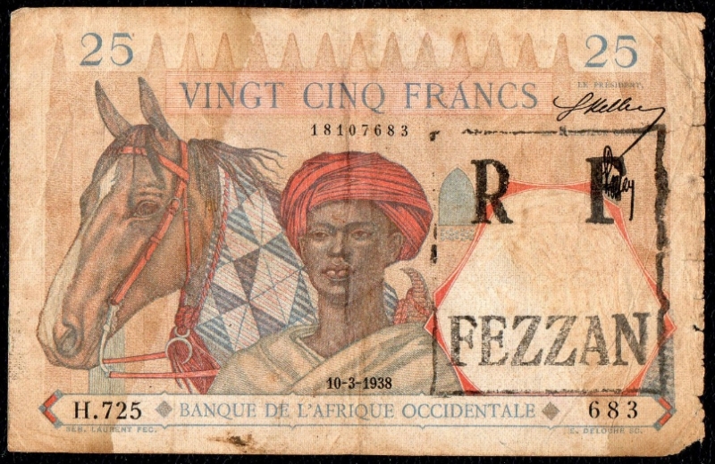 25F FEZZAN 1938 La date de tous les exemplaires connus sauf 2 / Always of this date apart 2 known