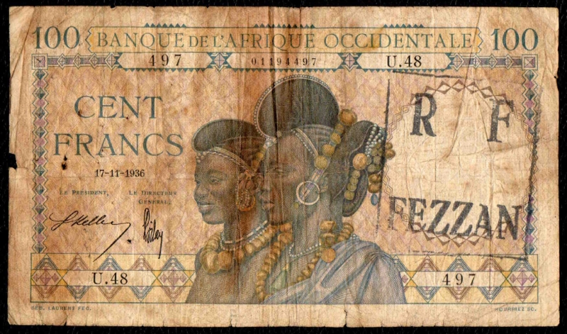 100F FEZZAN 1936, même date que les 4 seuls autres connus avant 1995 / Same date than the 4 others known before 1995