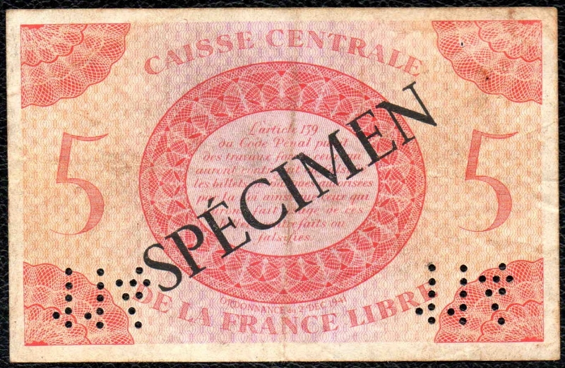 5F CCFL Spécimen Revers / Back