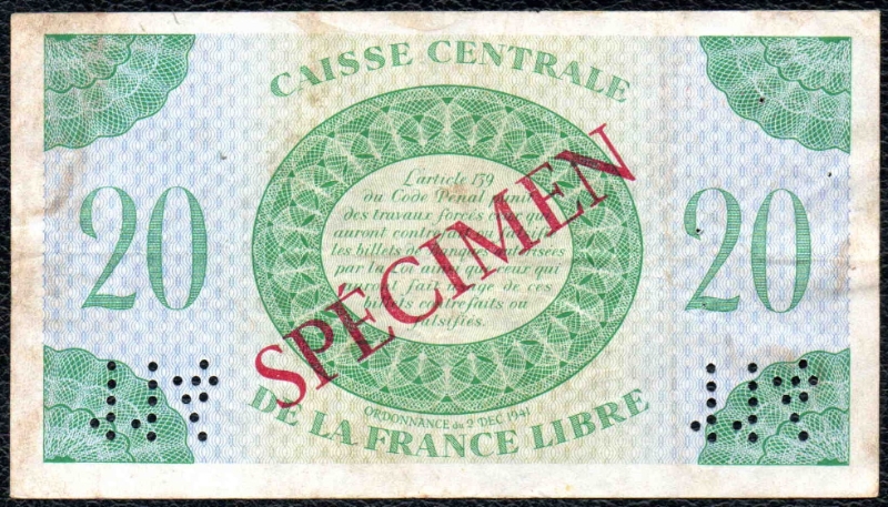 20F CCFL Spécimen Revers / Back