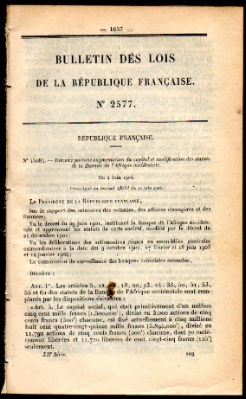 Bulletin des Lois - Banque de l’Afrique Occidentale 1904