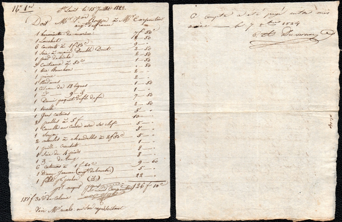 Facture / Invoice - Saint-Louis du Sénégal 1822