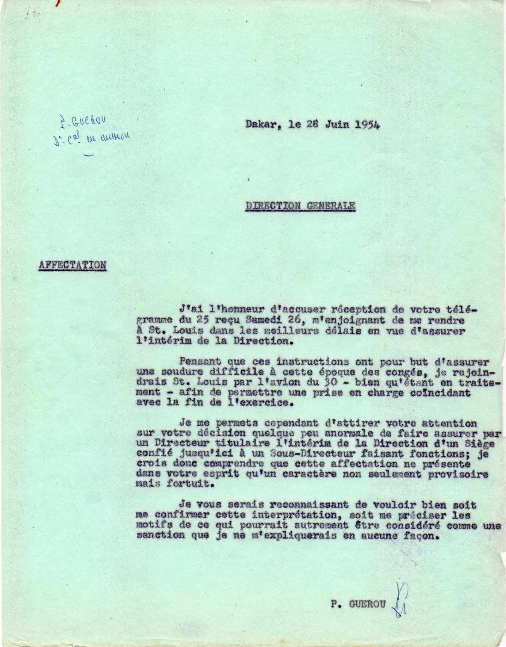 28/06/1954 Demande de clarification sur cette mission à quelqu'un de surdimensionné