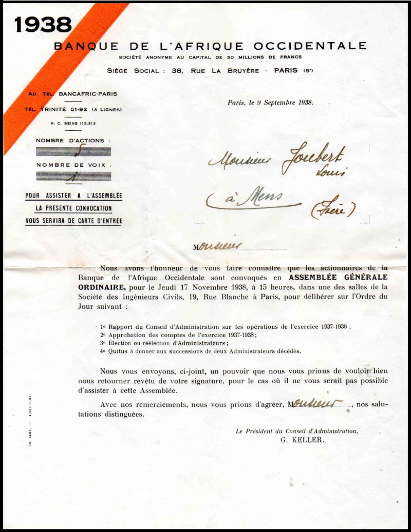 BAO 1938 Convocation à l'Assemblée Générale